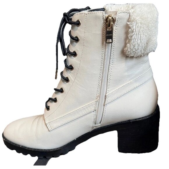 COACH Women's White Leather Jill Booties Size 8 Block Heel Winter Ankle Boots - Picture 8 of 13